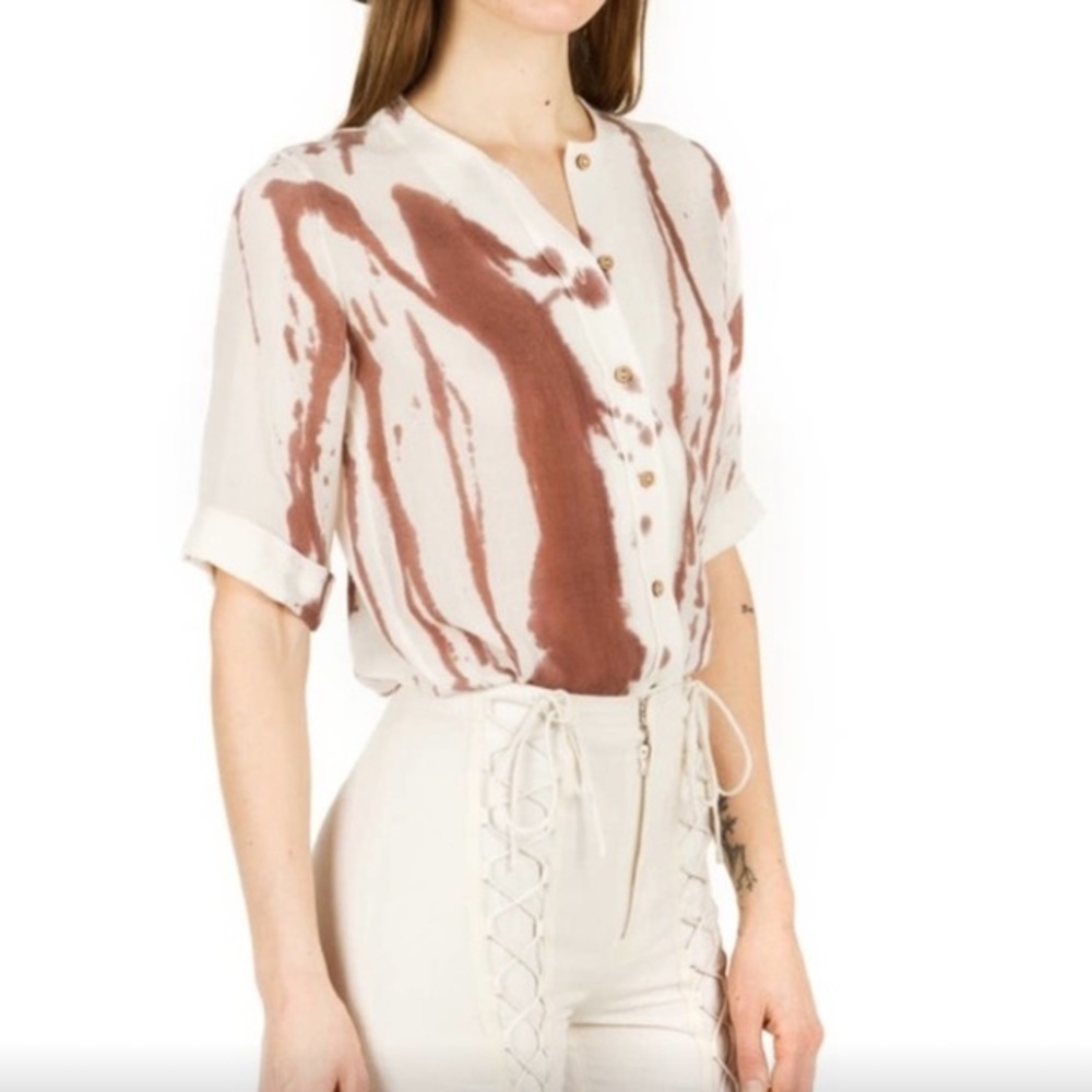 RODARTE For Opening Ceremony Brown Tie Dye Stained Gauzy Shirt Button Up